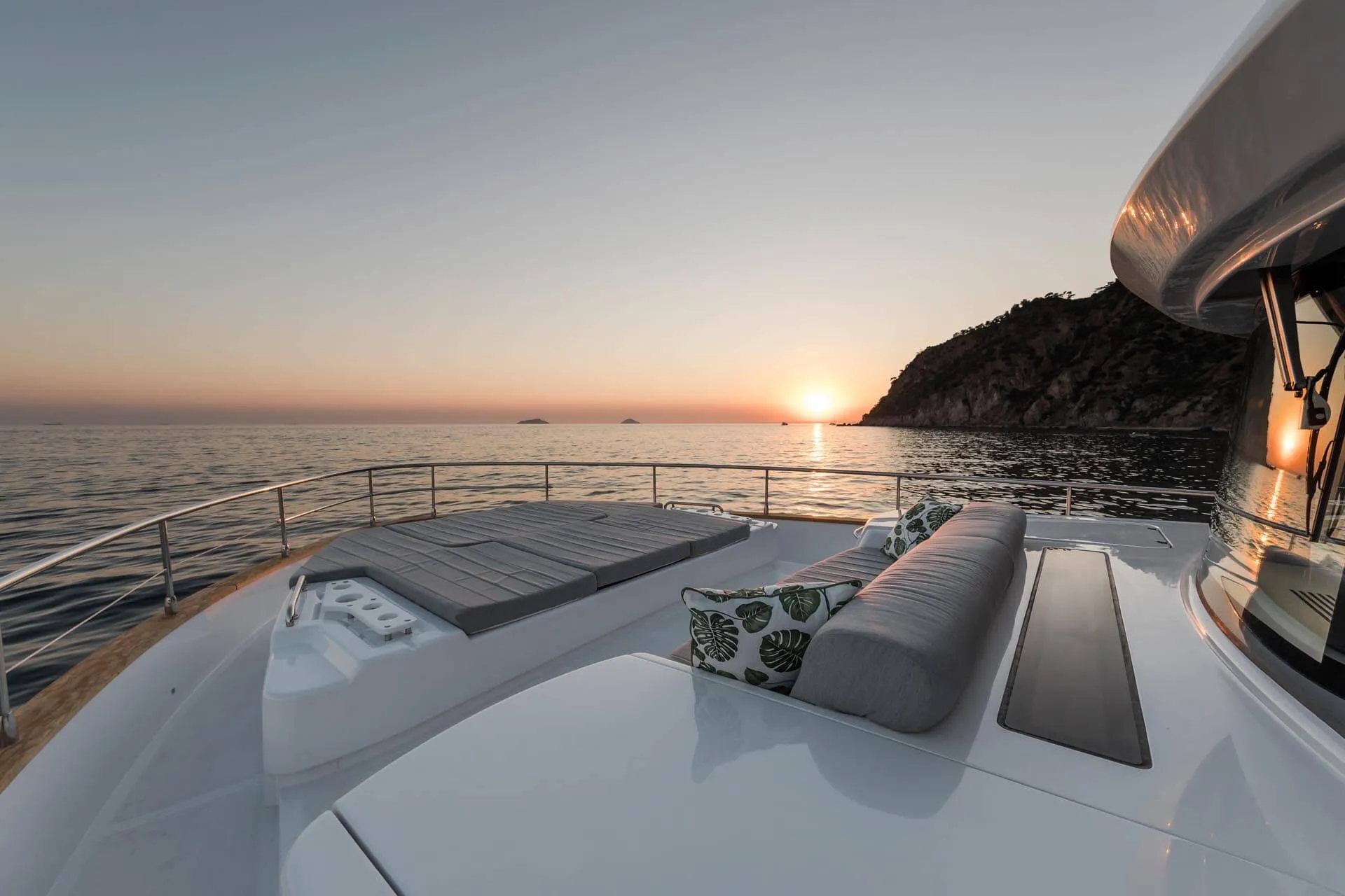 Foredeck sun lounge at sunset